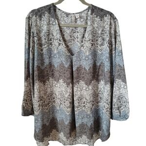 Cato Women's Top Blouse 22/24W Gray Blue Paisley Workwear‎ Plus Size Lightweight